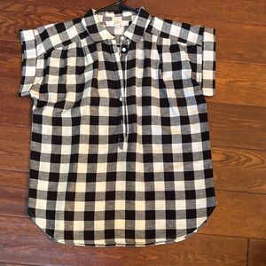 LOFT black and cream gingham short sleeve XS shirt